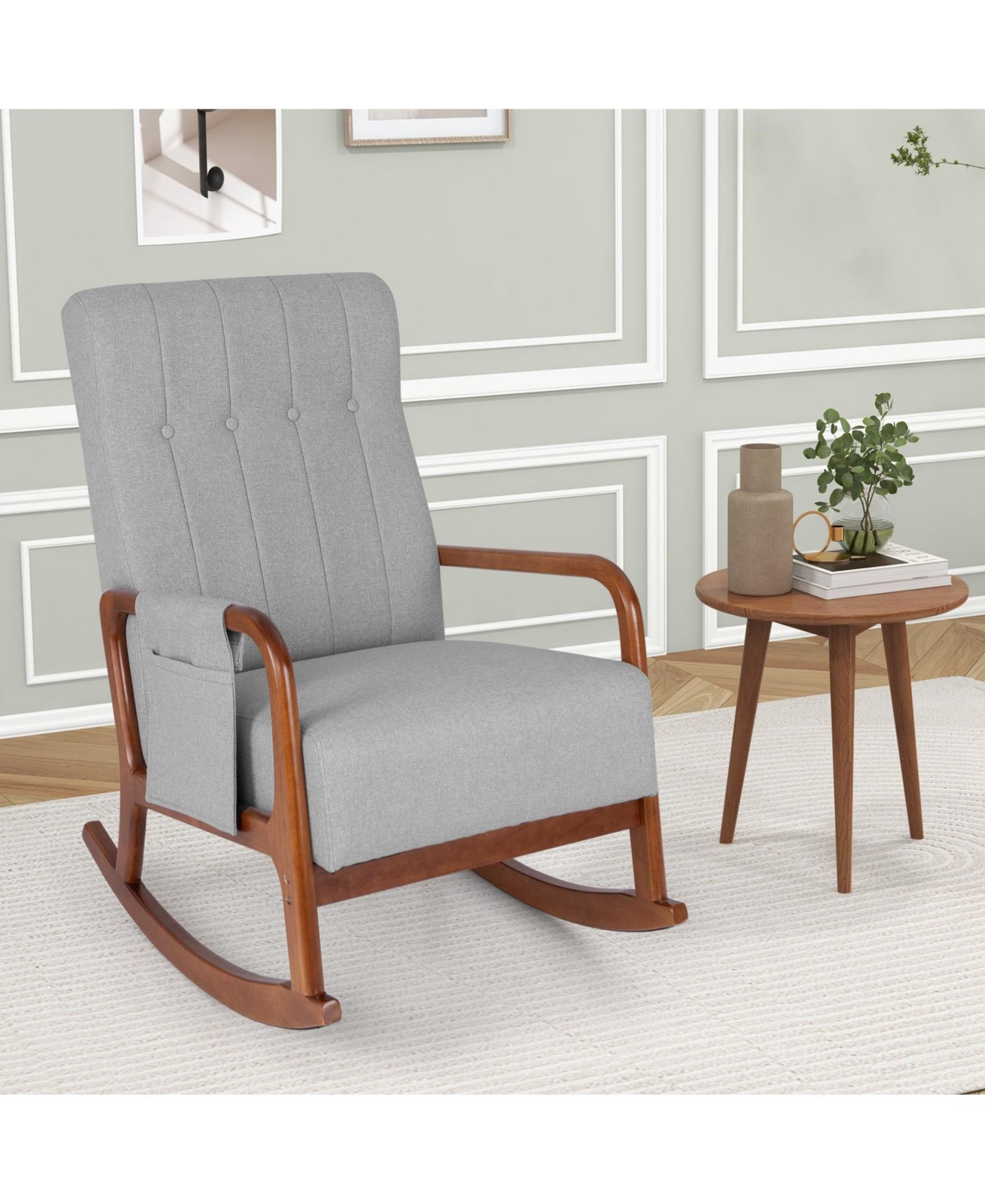 Slickblue Wooden Rocking Chair with Ottoman Set, Padded Cushion and Solid Rubber Wood Frame