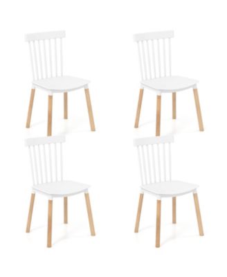 Wooden Windsor Dining Chairs Set of 4 with Spindle Backrest and Ergonomic Curved Seat