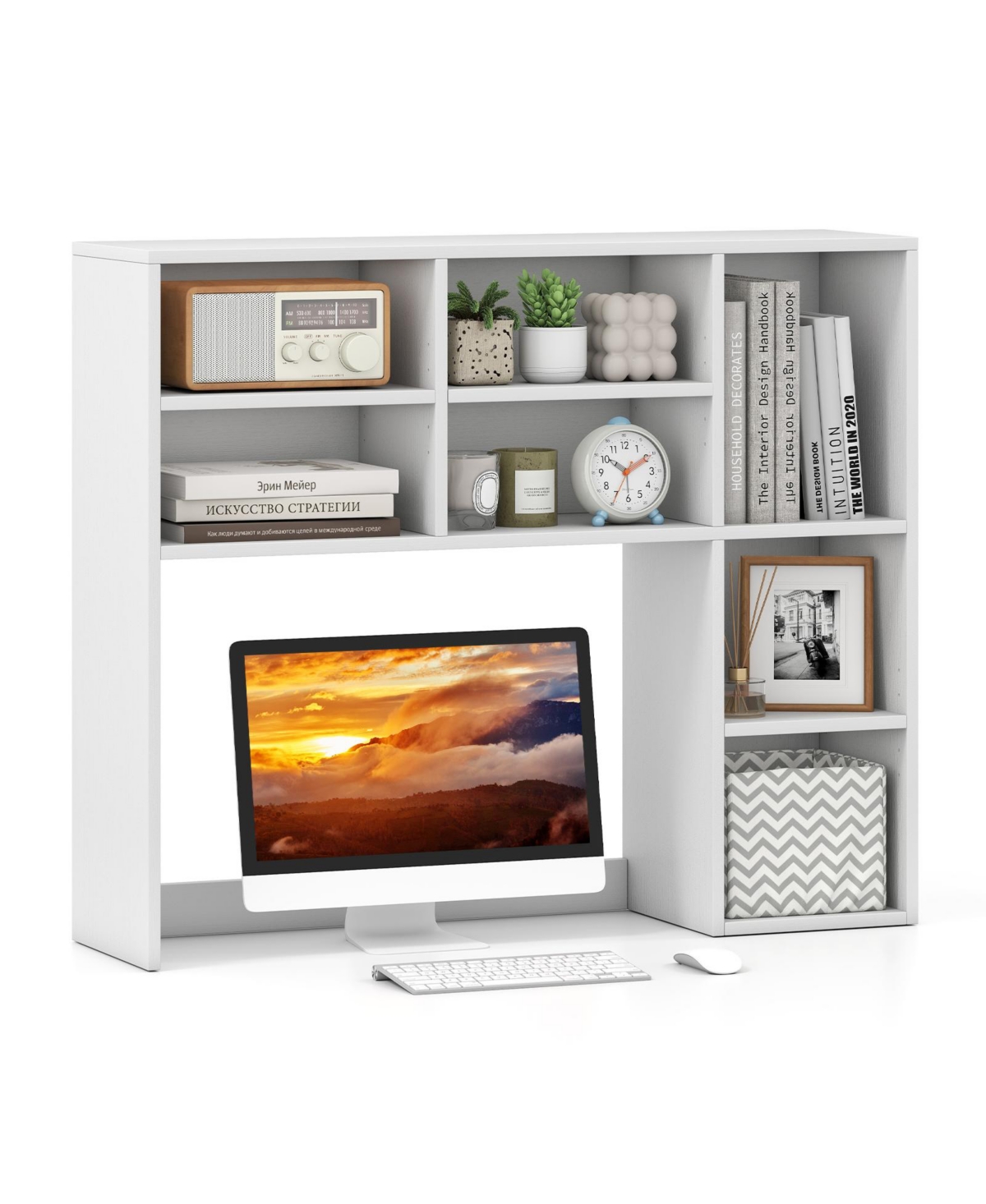 Slickblue Desktop Bookshelf with 7 Cubbies and 3 Adjustable Shelves