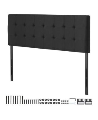 Queen Headboard Adjustable Height Diamond Tufted Linen Upholstered