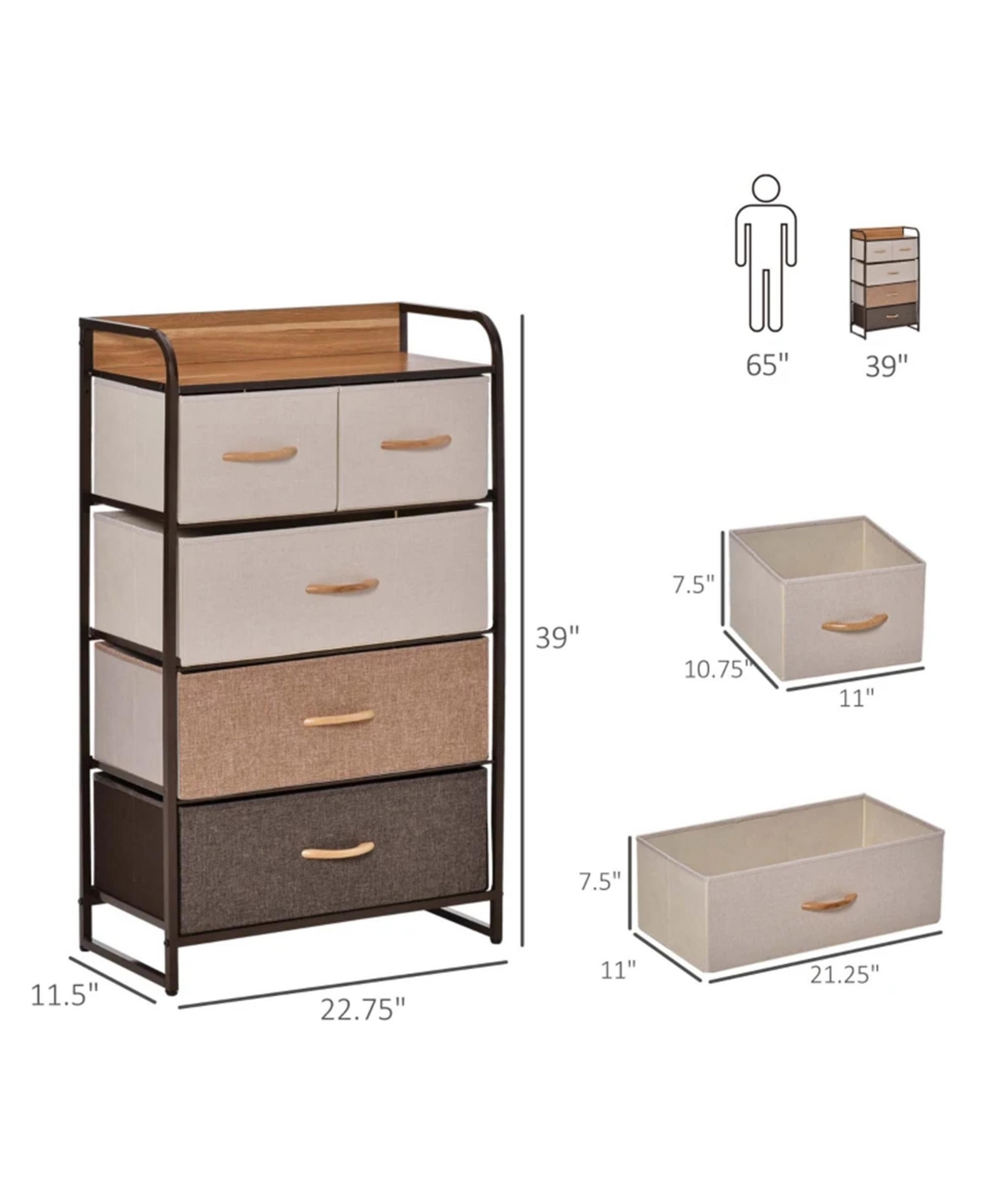 Clihome 5 Drawer Dresser Storage Tower, Organizer Unit for Hallway Entryway Laundry Living Room