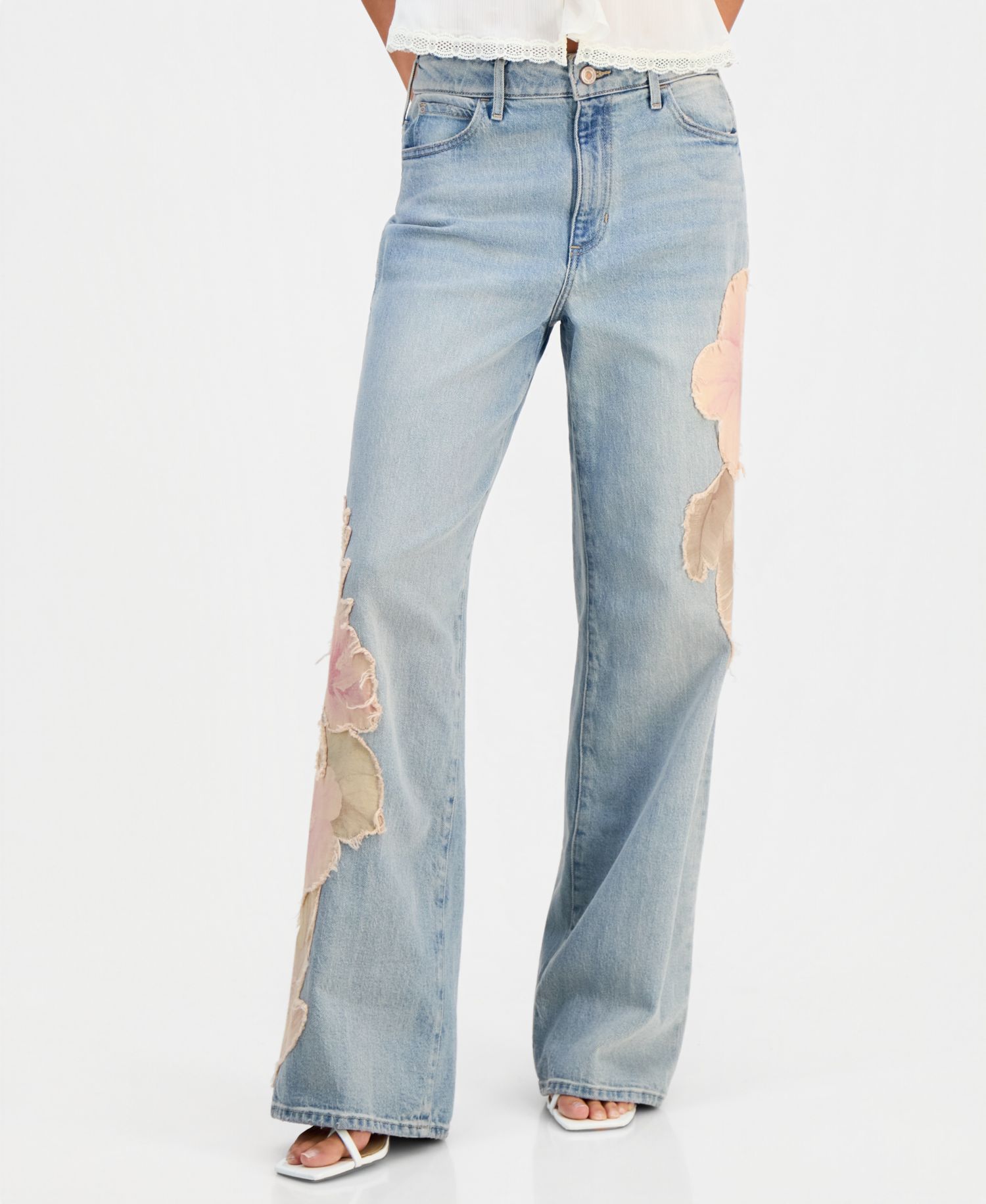 Women's Rey Floral Appliqu&eacute; Wide-Leg Jeans