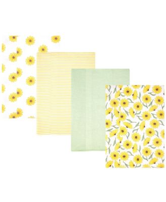 Girl Cotton Poly Flannel Burp Cloths 4-Pack, Yellow Daisy, One Size