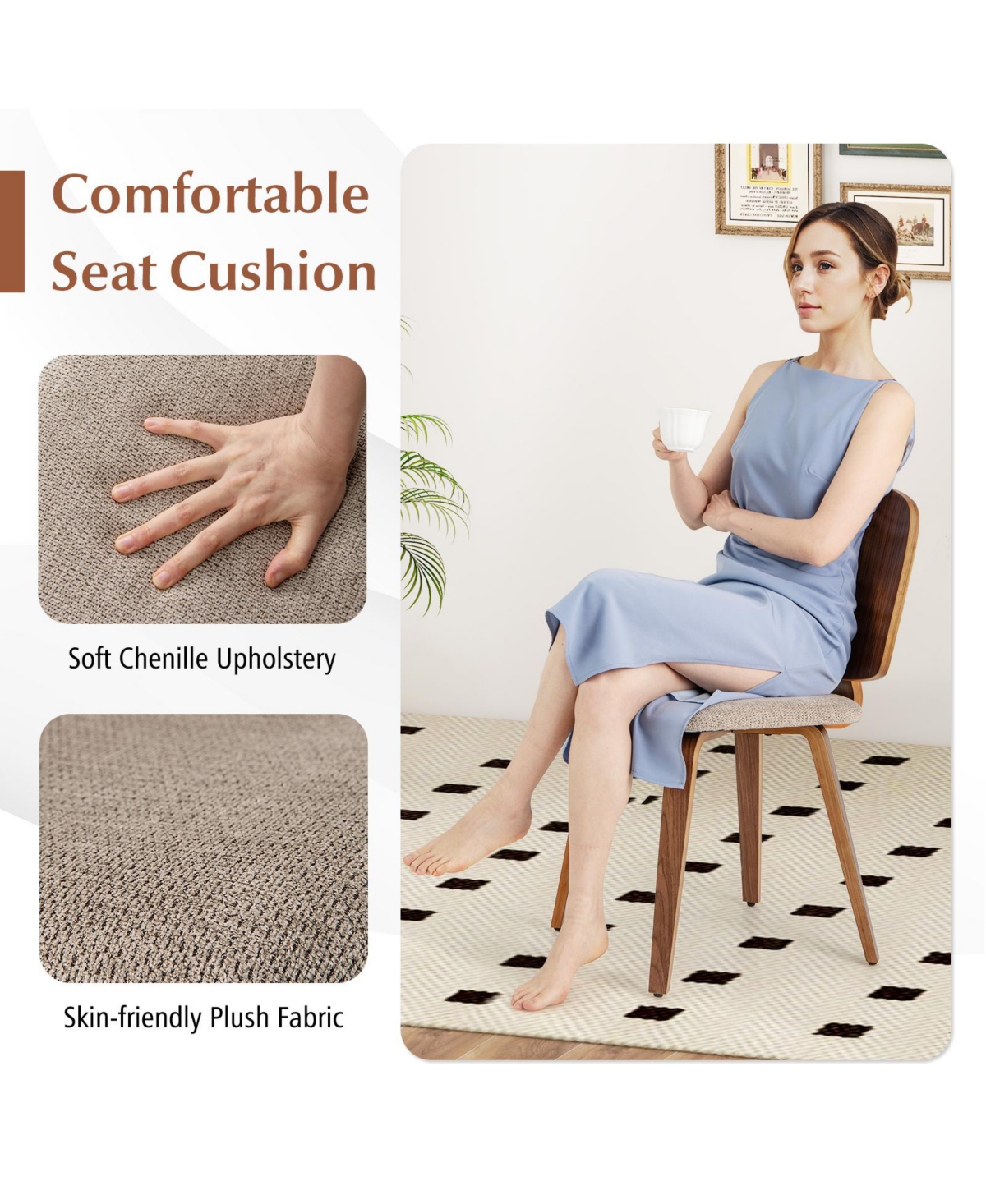 Slickblue Bentwood Dining Chairs Set of 2 with Padded Seat and Solid Wooden Frame