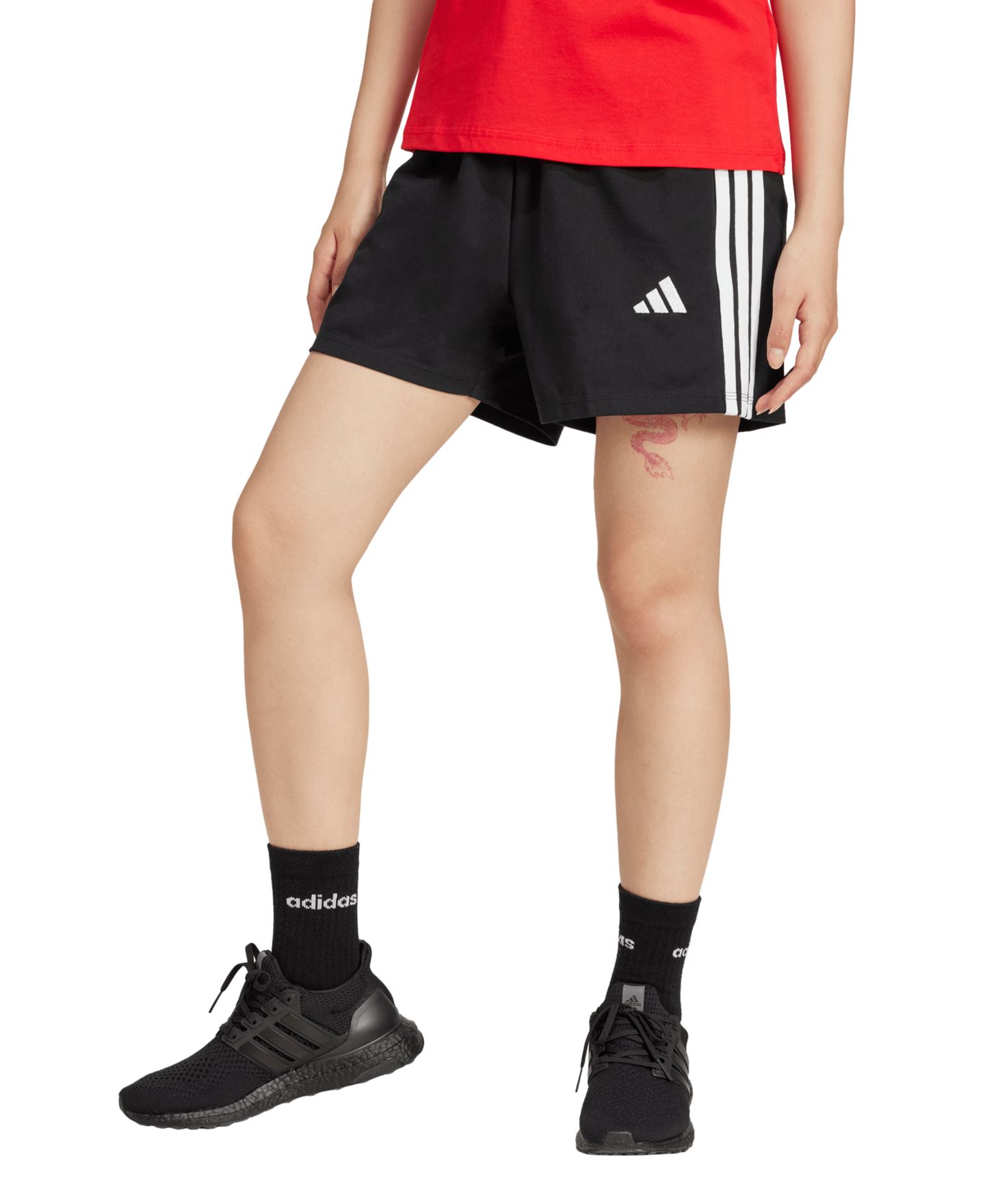 Женские шорты adidas Essential Drawstring Pull-On, цвет: Чёрный / Белый — фото 4