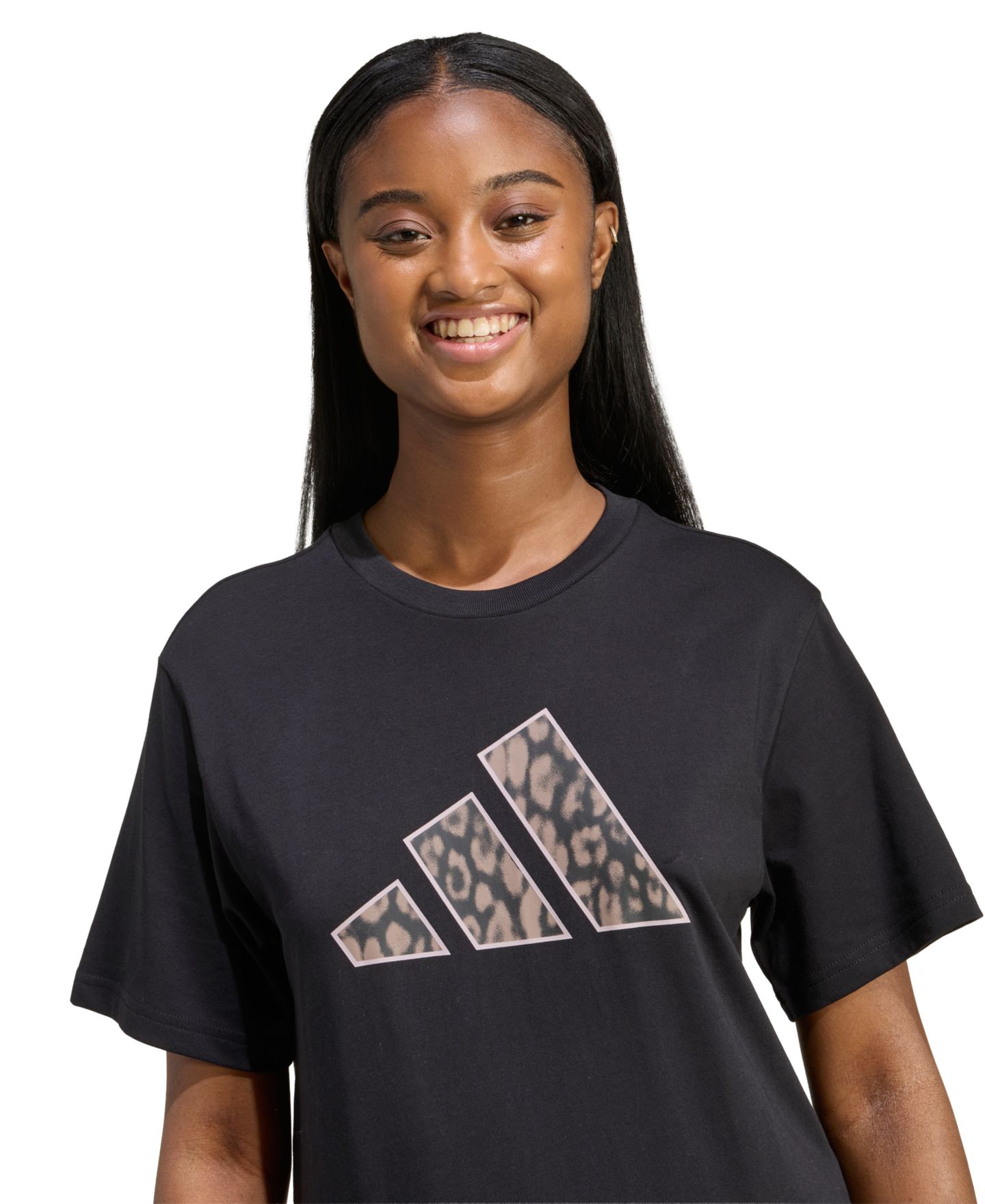 Женская футболка adidas Animal Print Short-Sleeve Cotton, цвет: Чёрный — фото 3