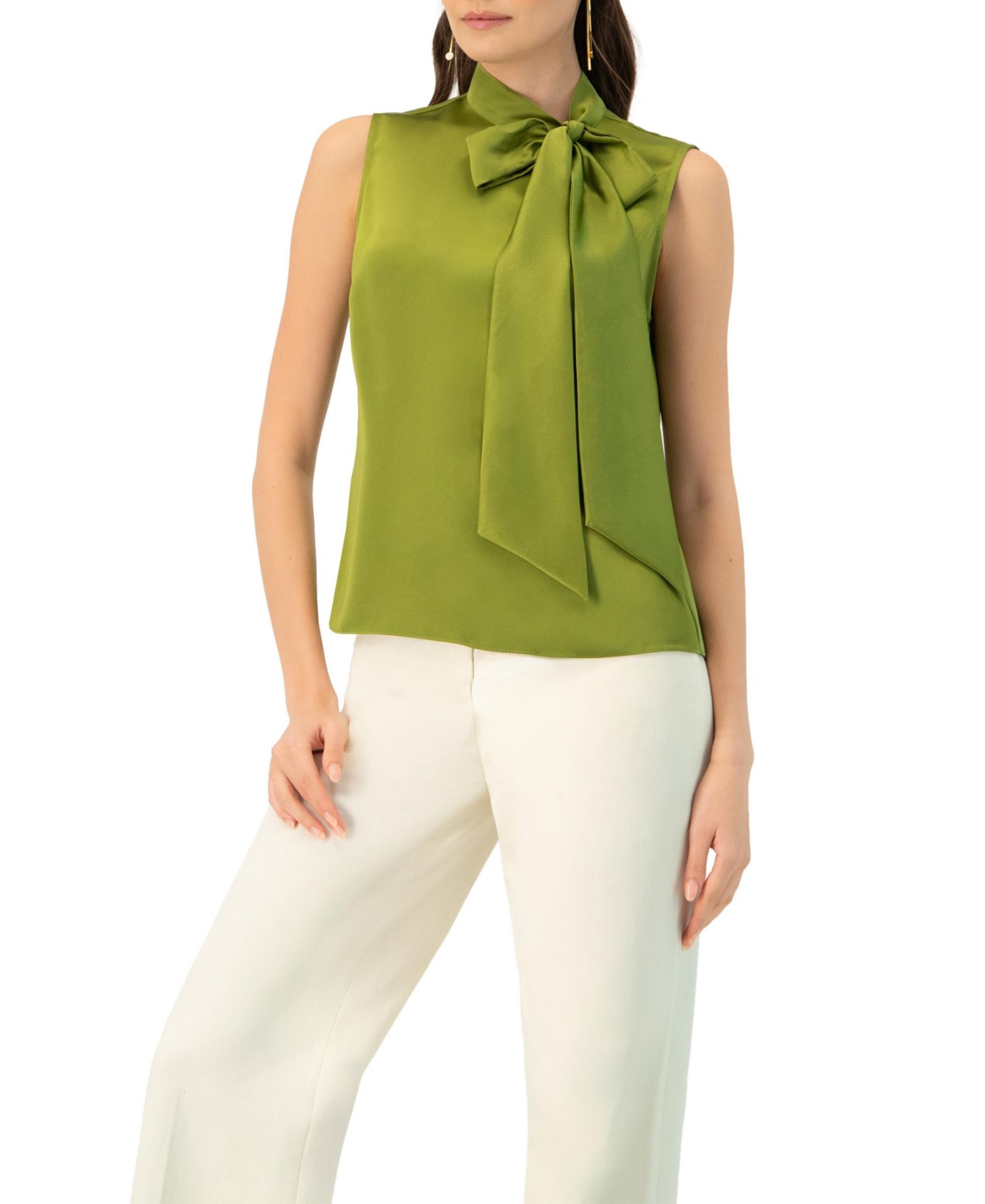 Women's Sleeveless Satin Blouse with Neck Tie