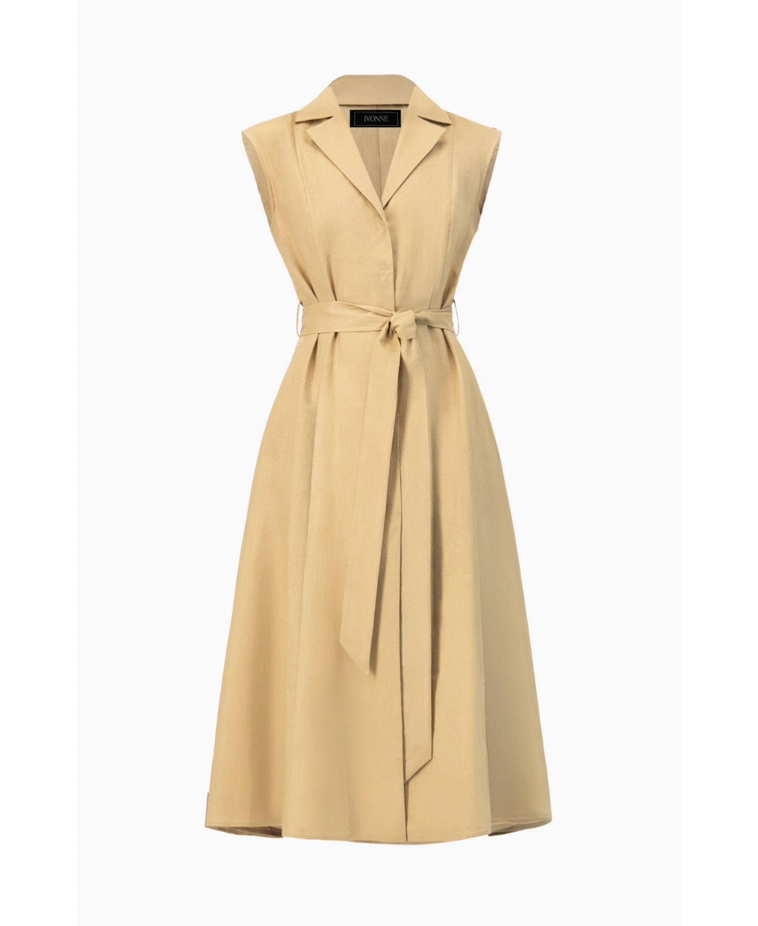 Women's Long Linen Dress with Waist Tie