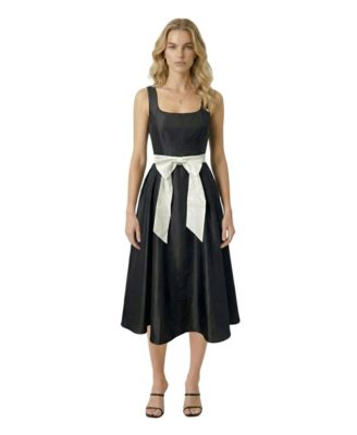 Women's Sleeveless Contrast-Bow Midi Dress