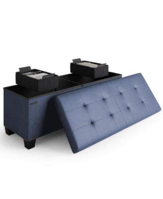 43 Inch Leatherette or Fabric Finish Ottoman Storage Bench with Storage Bins
