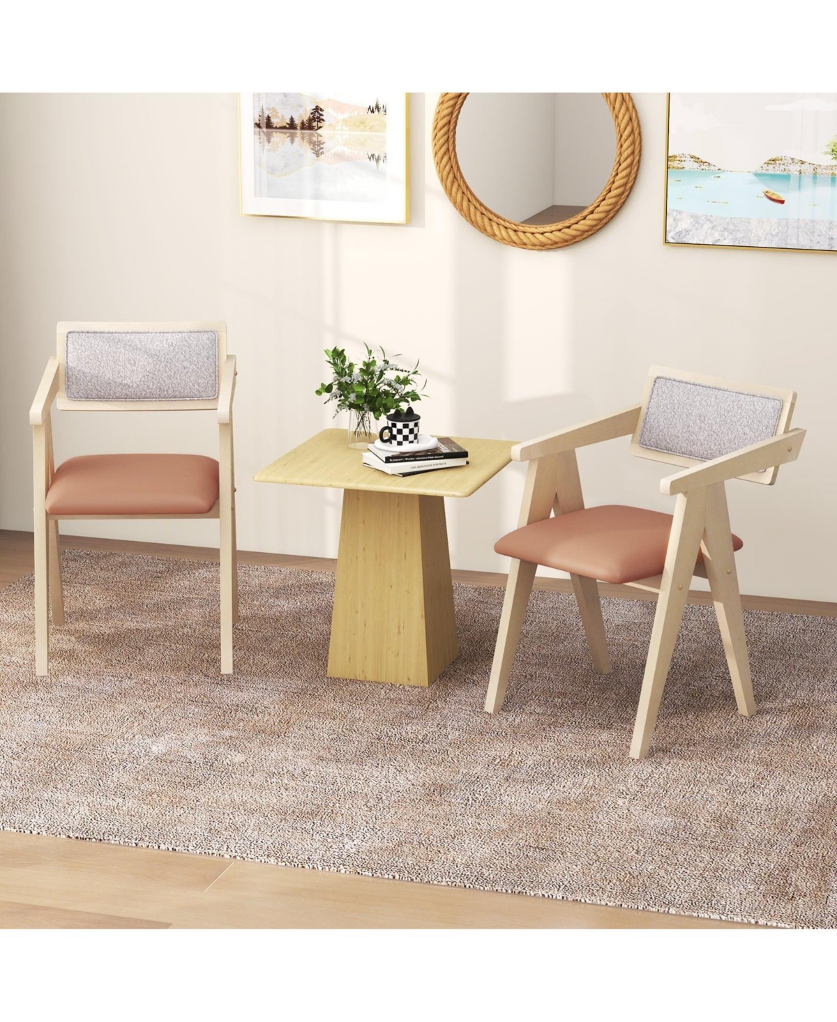 Slickblue Modern Mid Century Wooden Accent Chairs Set of 2 with Soft Leathaire Seating