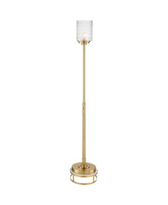 Kinsey Modern Torchiere Floor Lamp with Riser 78" Tall Brass Metal Stone Pattern Crystal Glass Shade for Living Room Office