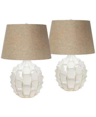 Cosgrove Modern Mid Century Table Lamps 26 1/2" High Set of 2 Glazed Ceramic Light Linen Drum Shade for Living Room