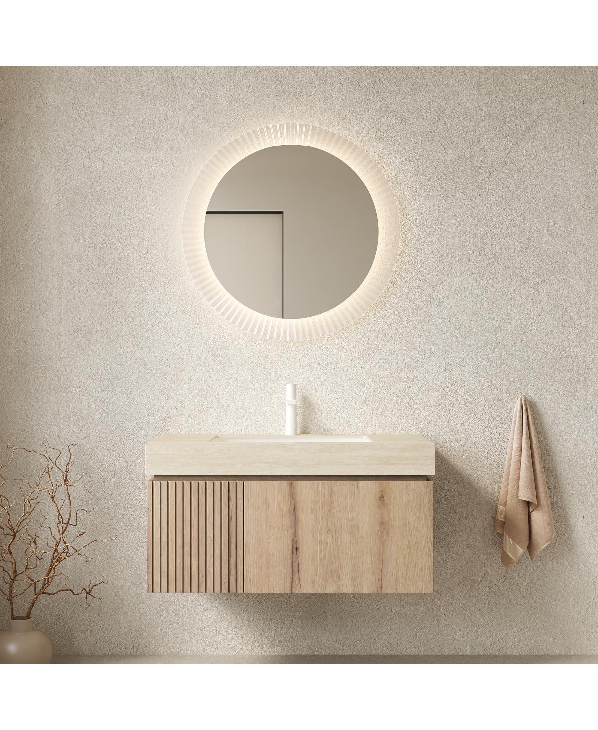 Sillysis Wall Mounted Bathroom Vanity with Sintered Stone Top, Ceramic Sink, Soft Close Storage Cabinet