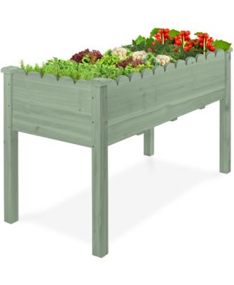  Raised Garden Bed, Elevated Wooden Planter for Yard Foot Caps, Liner