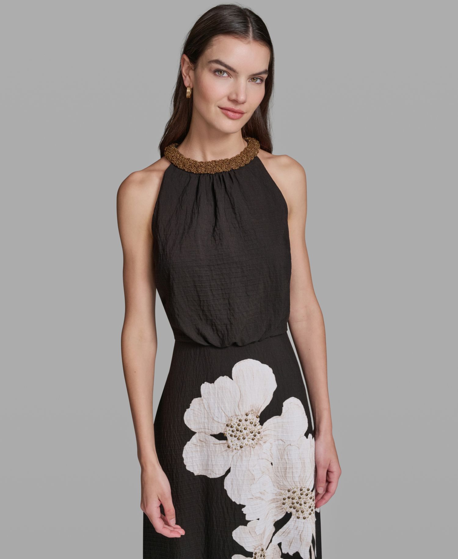 Women's Floral Print Halter Neck Midi Dress