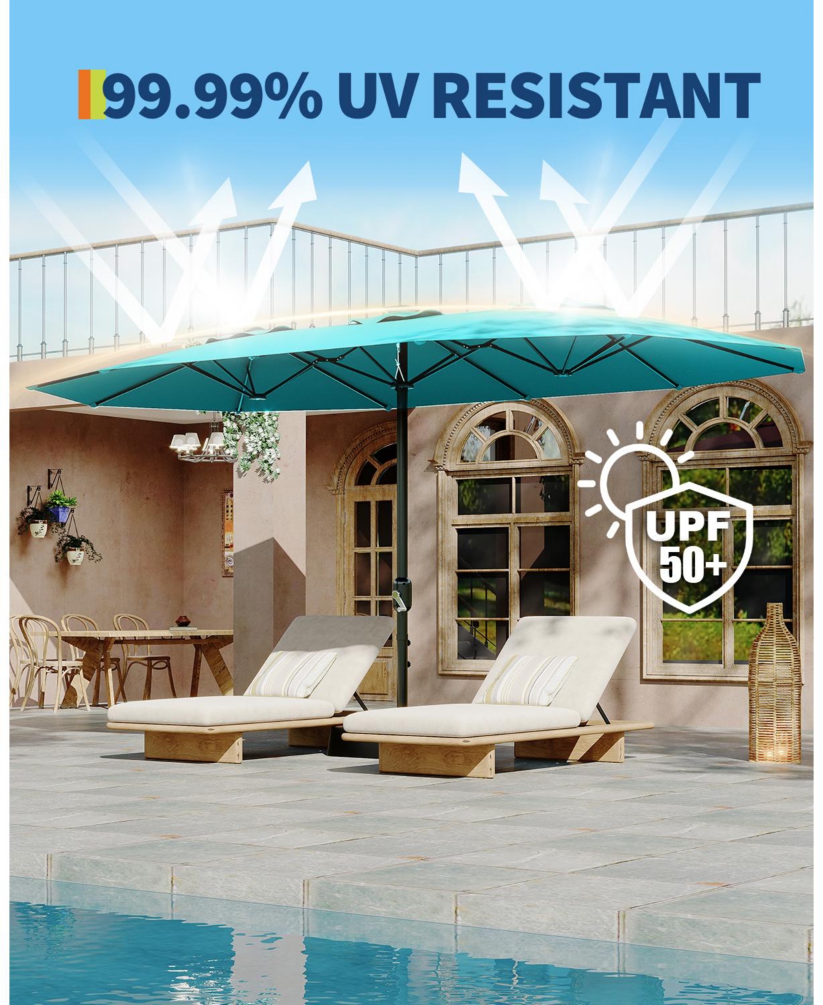 gaomon Large Outdoor 15FT Double-Sided Rectangular Patio Umbrella with Base for Pool