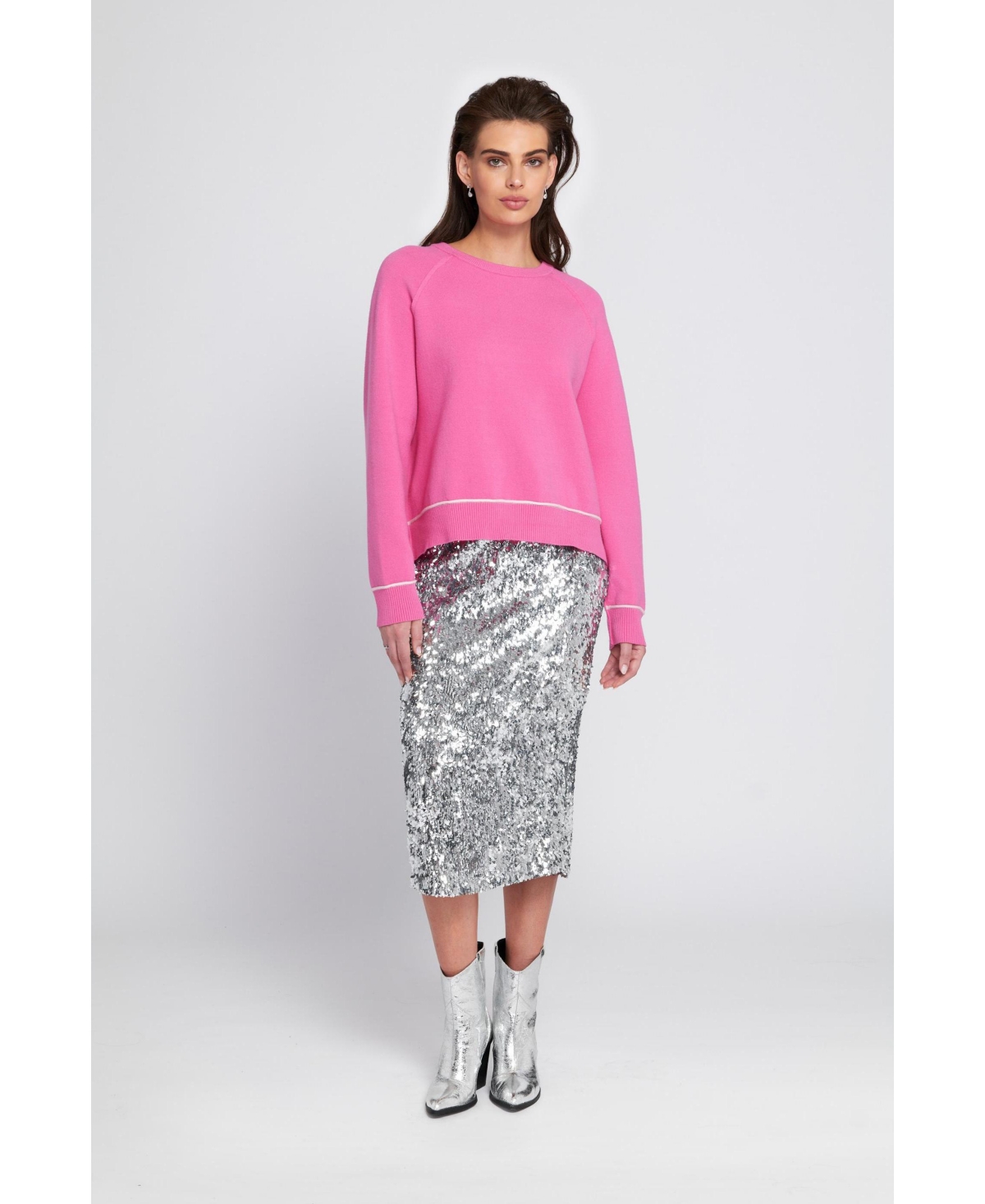 Elle Collection Women's Sequin Midi Skirt Pencil