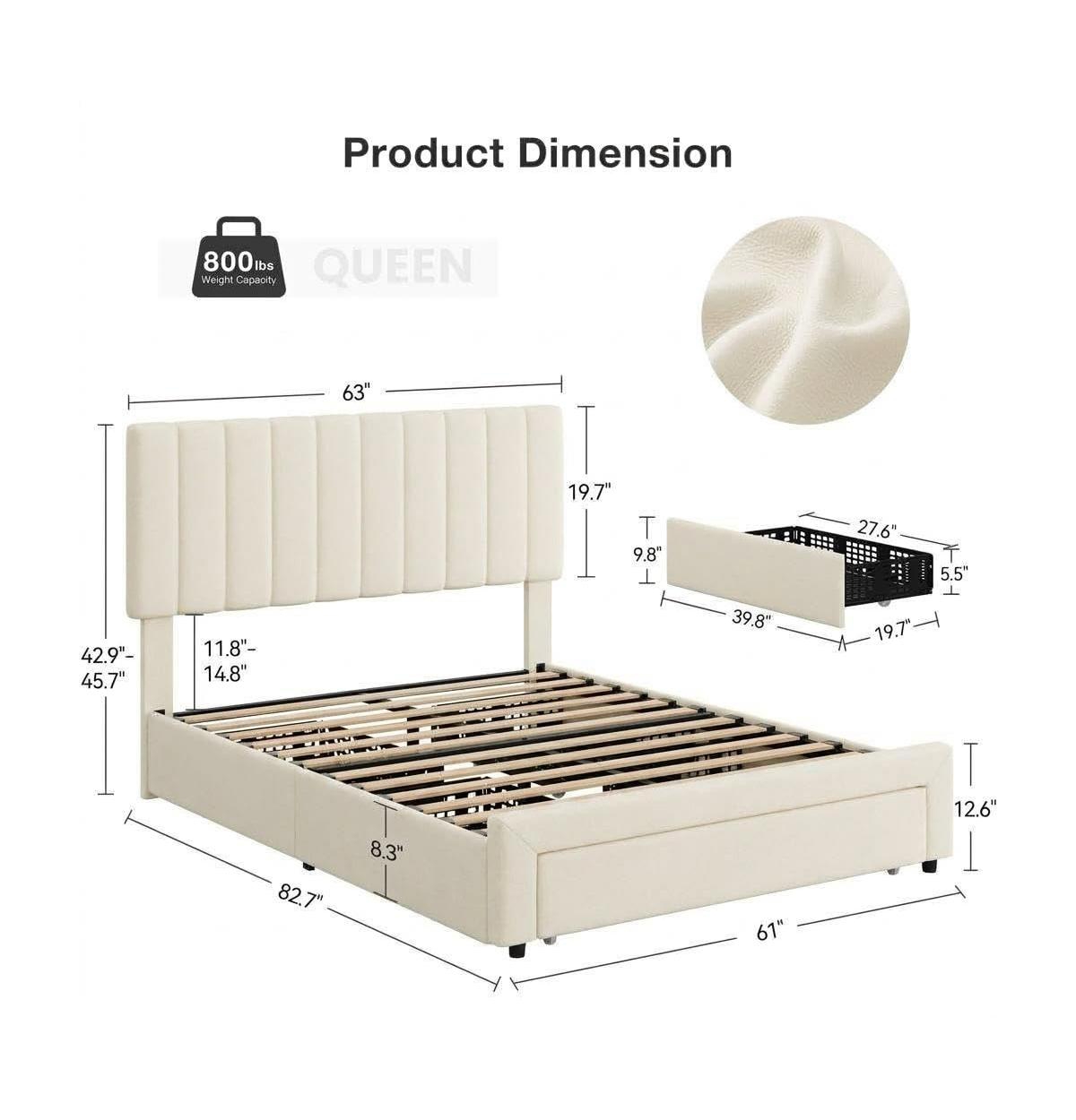 Gaomon Linen Upholstered Platform Bed Frame, 4 Storage Drawers, Adjustable Height Headboard, No Box Spring Needed