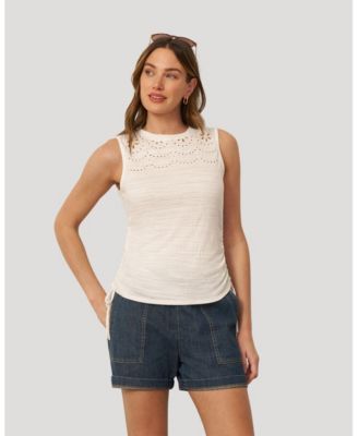Women's Embroidered Yoke Ruched Top