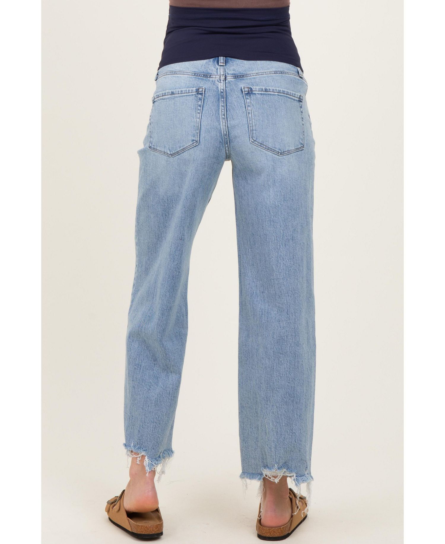 Women's Light Blue Fringe Hem Ankle Wide Leg Jeans