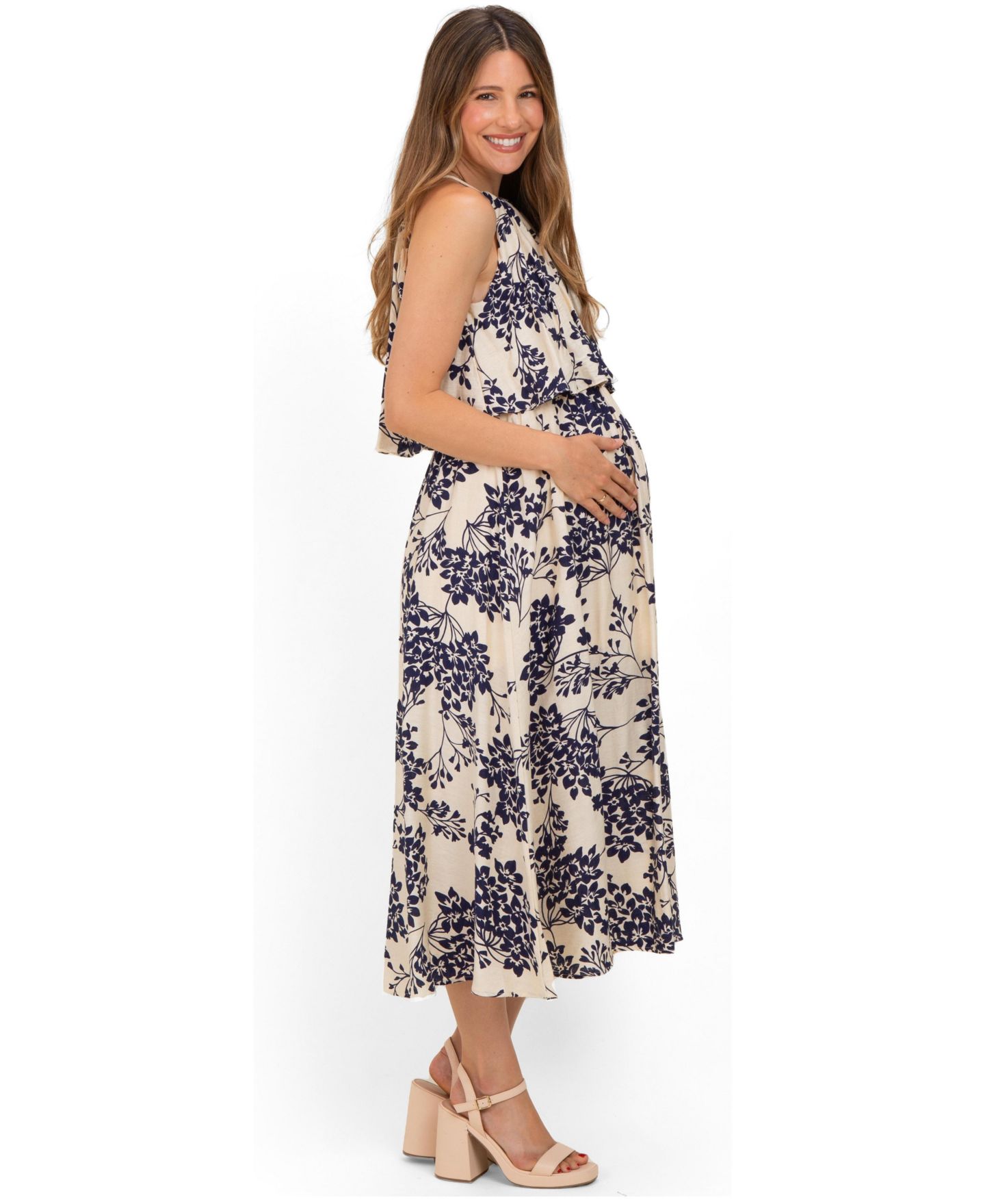 Женское платье Pinkblush Navy Floral Flounce Halter Midi, цвет: Тёмно-синий — фото 2
