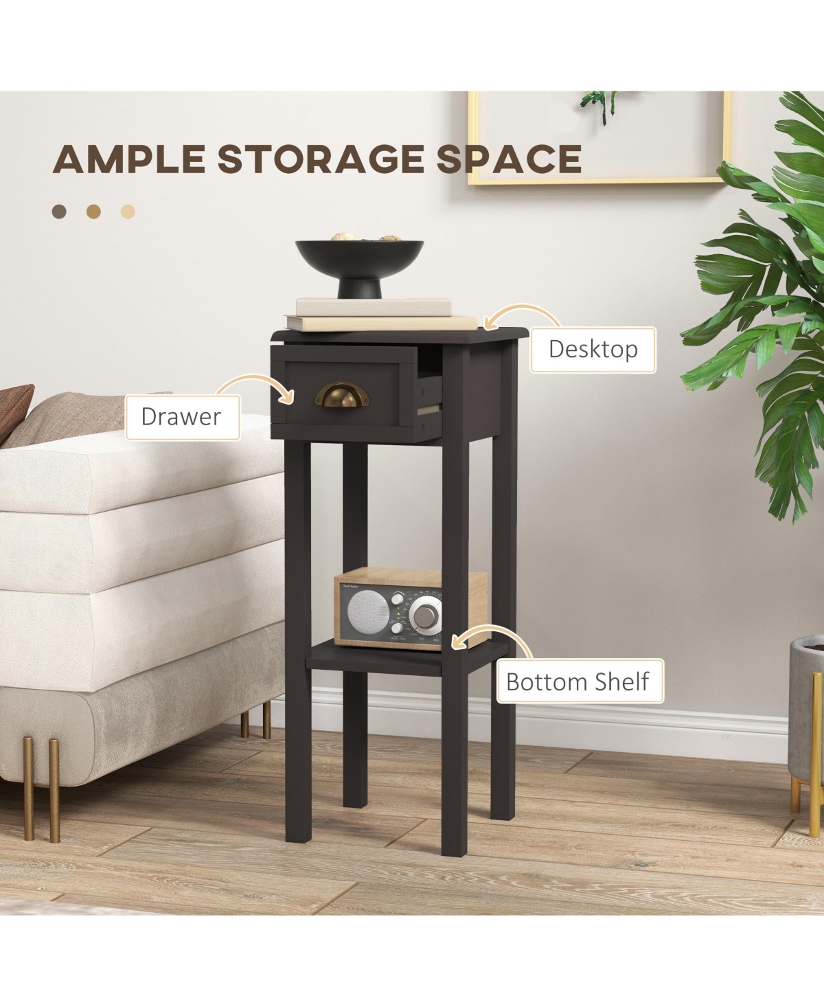 Homcom 2-Tier Side Table with Drawer Shelf for Living Room, Light