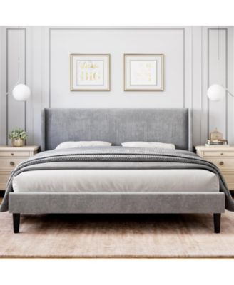 Bed Frame with Headboad and Wingback, Elegant Vertical Stripe
