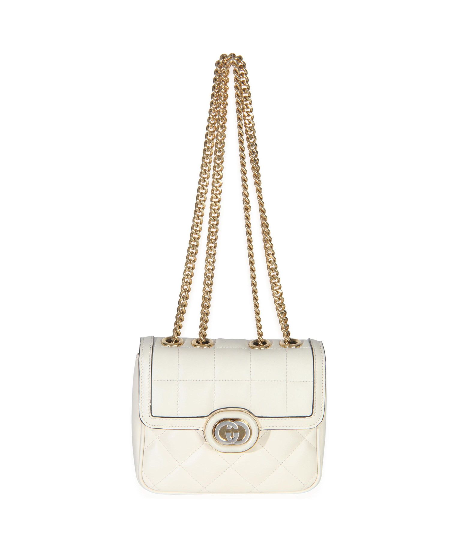 White Quilted Calfskin Mini Deco Chain Bag