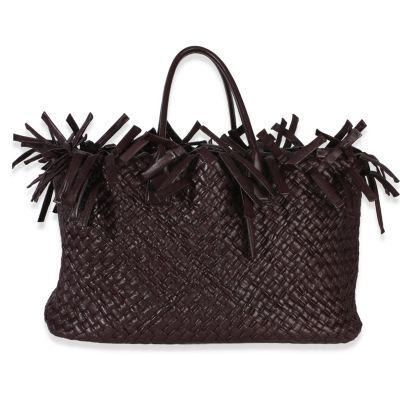 Burgundy Nappa Intrecciato Fringe Oversized Cabat Tote