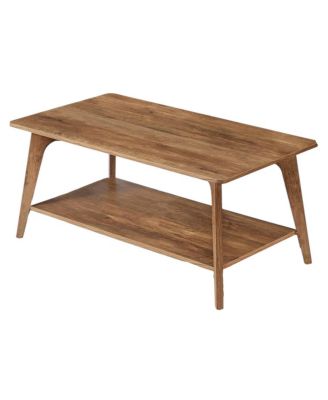 2 Tier Coffee Table with Storage Rounded Edge Living Room Table