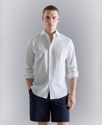 Men's Wrinkled-Effect Pinstripe Shirt