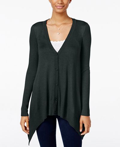Hippie Rose Juniors' Handkerchief-Hem Cardigan