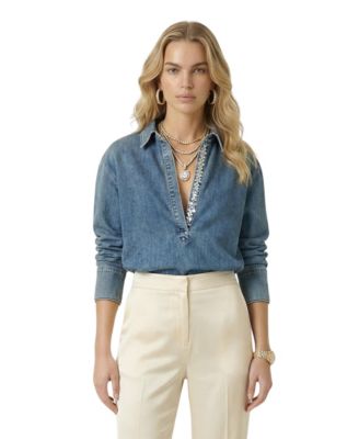 Women's Collared Denim Popover Top