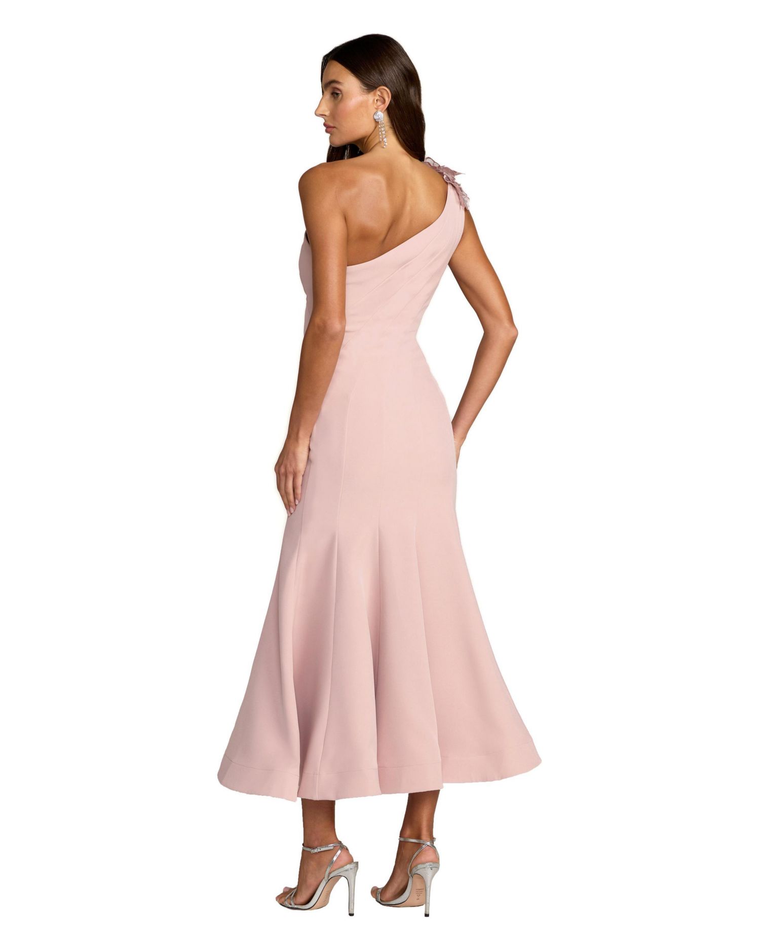 Women's One Shoulder Crepe Trumpet Midi Dress