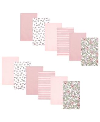 Girl Cotton Poly Flannel Burp Cloths Bundle 12-Pack, Soft Pink Floral, One Size