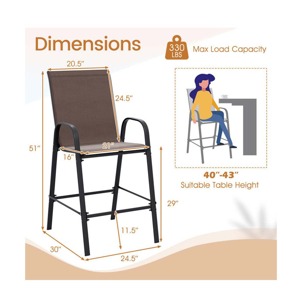 Boyel Living Outdoor Bar Stools Set of 2 29 Inch Fabric Bar Height Stools with Armrests
