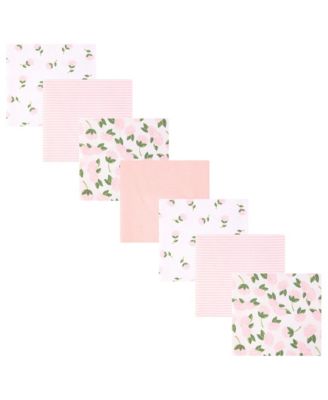 Girl Cotton Poly Flannel Receiving Blankets Bundle, Pink Peony, One Size