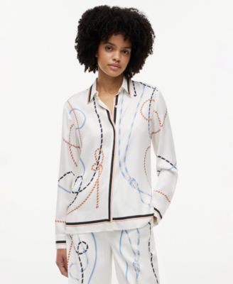 Women's Printed Collared Button-Front Shirt
