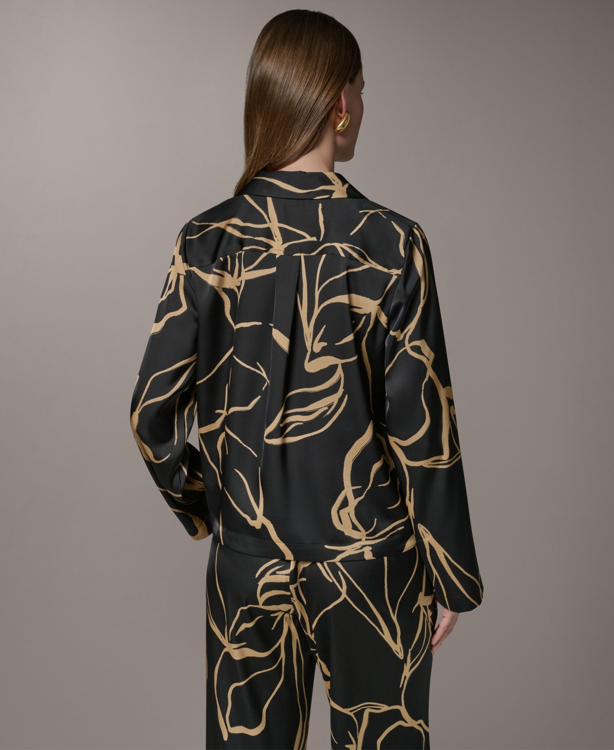 Donna Karan New York Petite Long-Sleeve Collared Neck Top