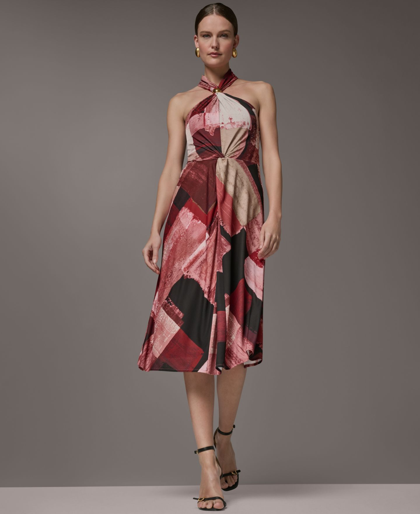 Женское платье Donna Karan New York Petite Geometric Printed Halter Neck Midi, цвет: Пустынный глиняный — фото 4