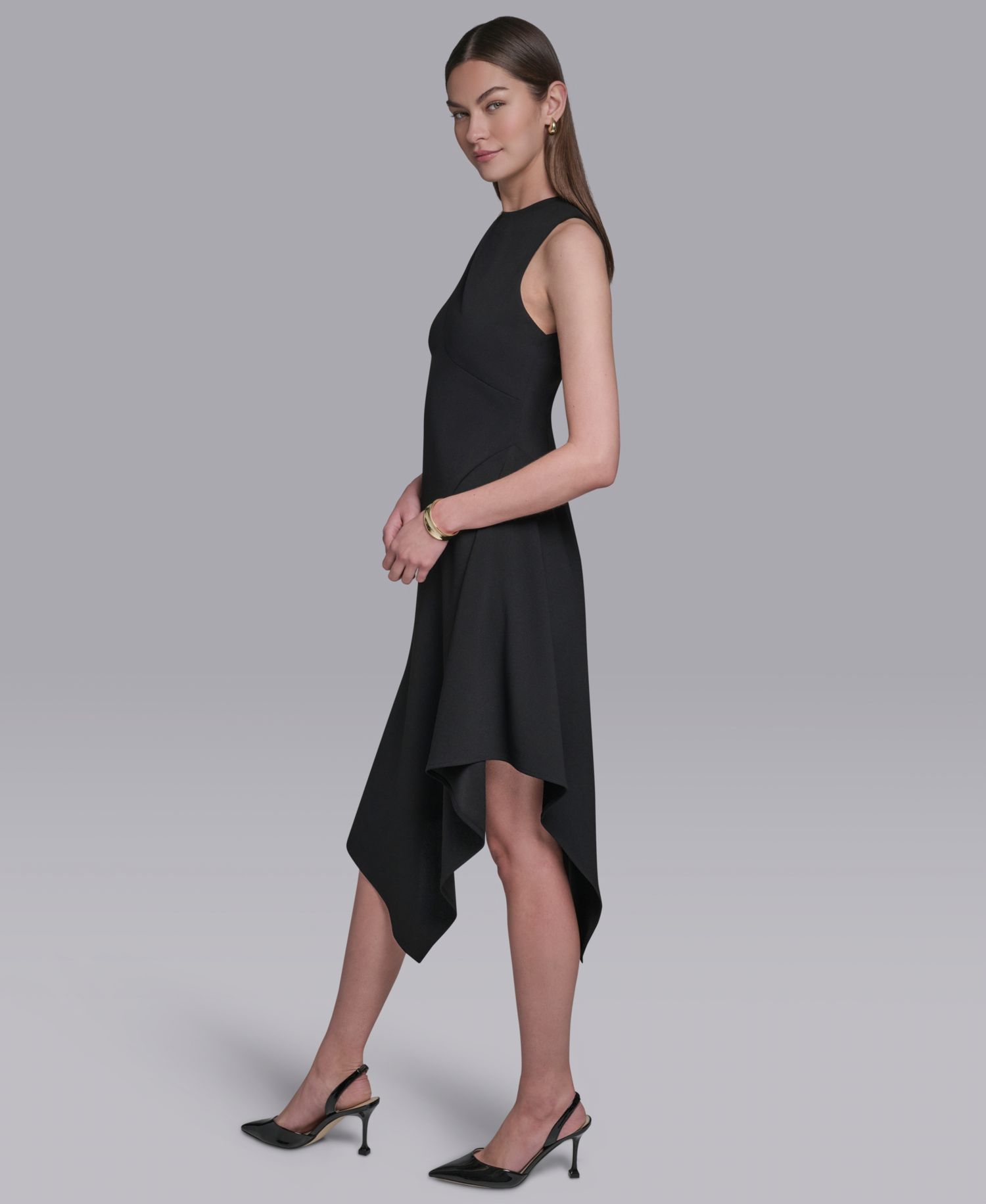 Women's Keyhole Detail Sleeveless Asymmetrical Hem Midi Dress
