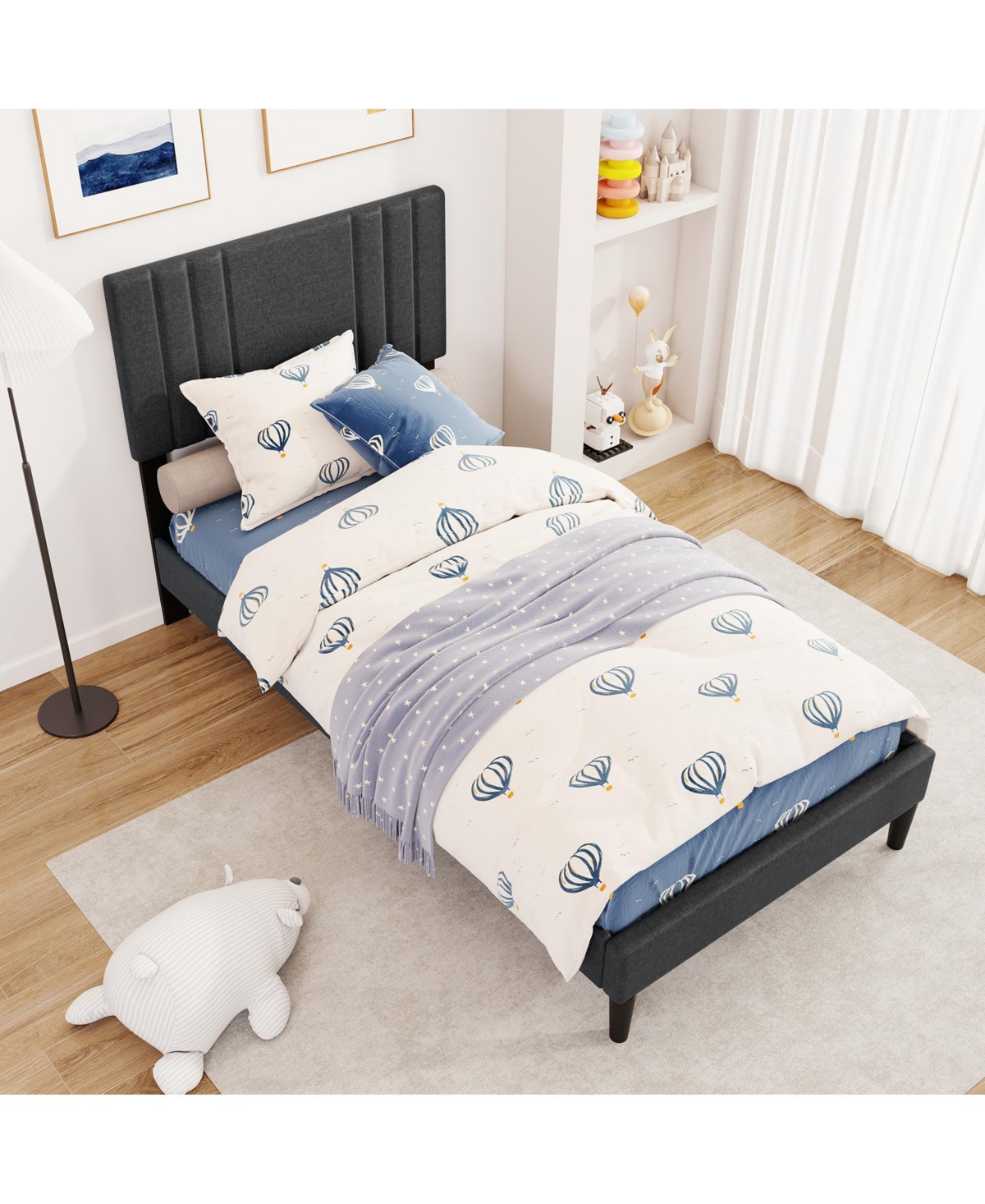 Slickblue Wooden Slat Bed Frame with Vertical Tufted Headboard