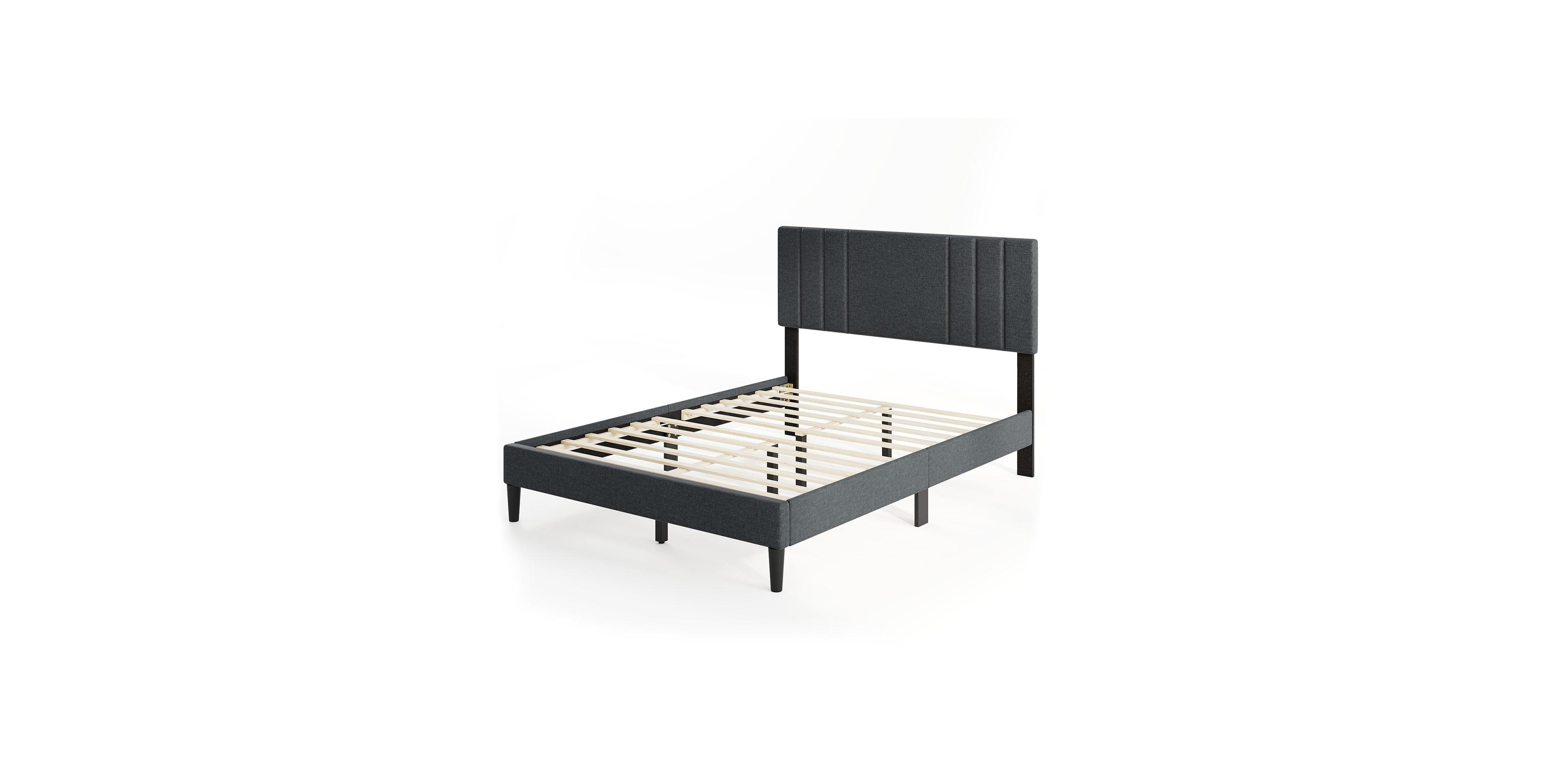 Slickblue Wooden Slat Bed Frame with Vertical Tufted Headboard