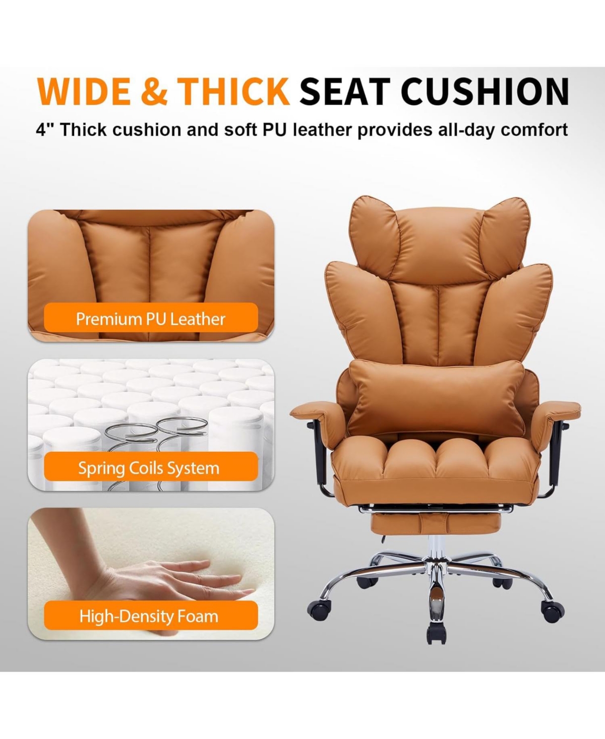 gaomon Big and Tall Office Chair with Footrest, 400lbs Executive Leather, Ergonomic High Back Desk Lumbar Support Reclining