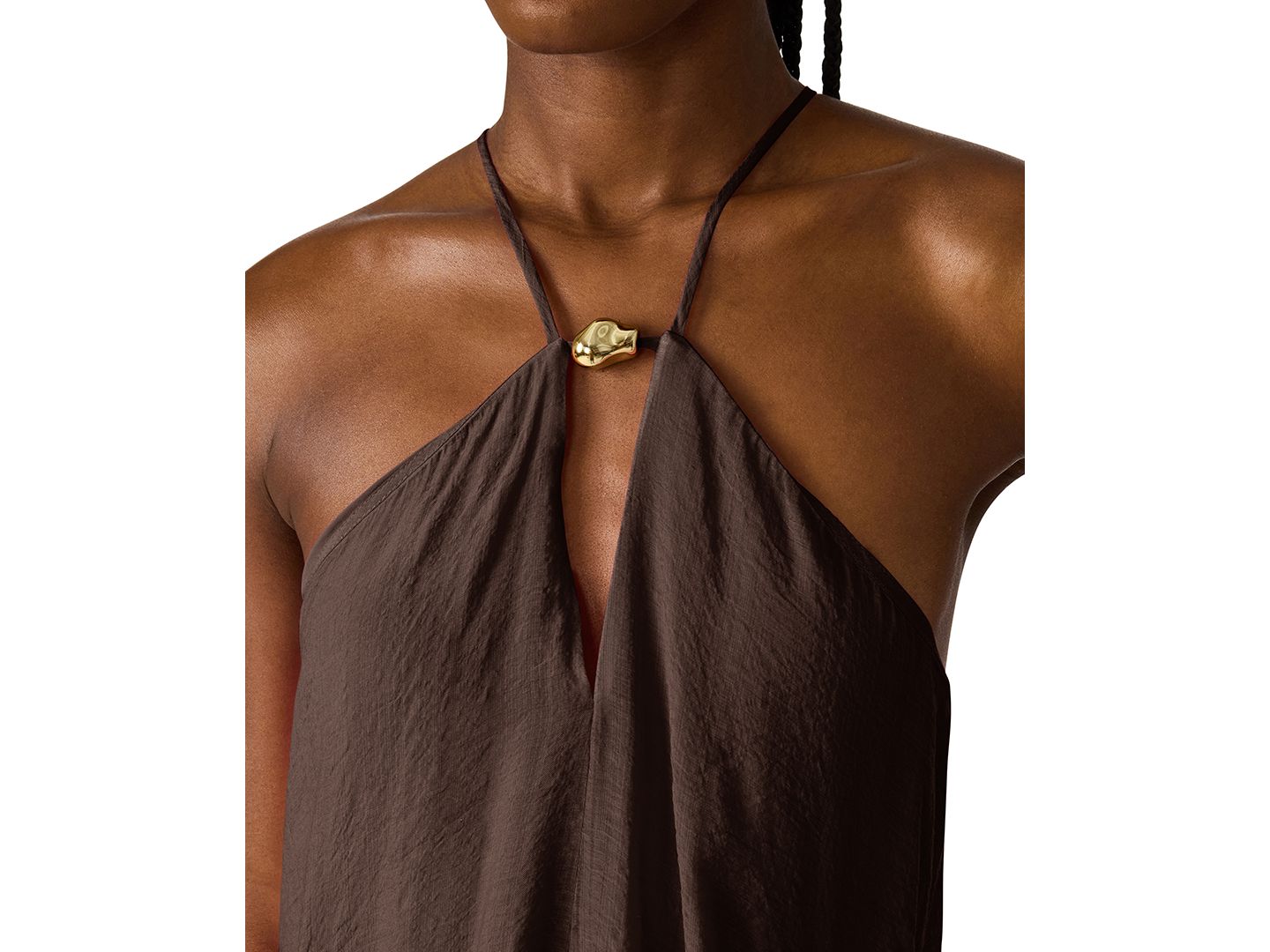 Женское платье Steve Madden Halter Neck Sleeveless High-Low Asymmetric, цвет: Коричневый — фото 5