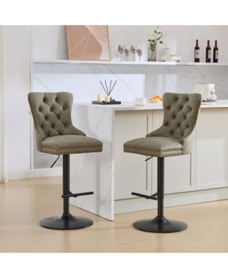 PU Leather Swivel Bar Stools Set of 2, Adjustable Counter Height Chairs with Tufted Design and Nailhead Trim for Kitchen Island, Home Pub