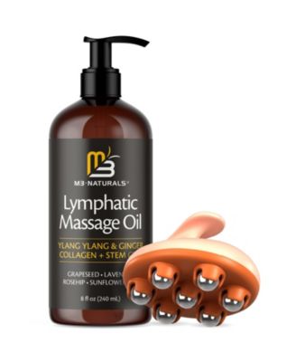M3 Naturals Lymphatic Massage Oil and Roller Kit Ylang Ylang and Ginger 8 Fl Oz