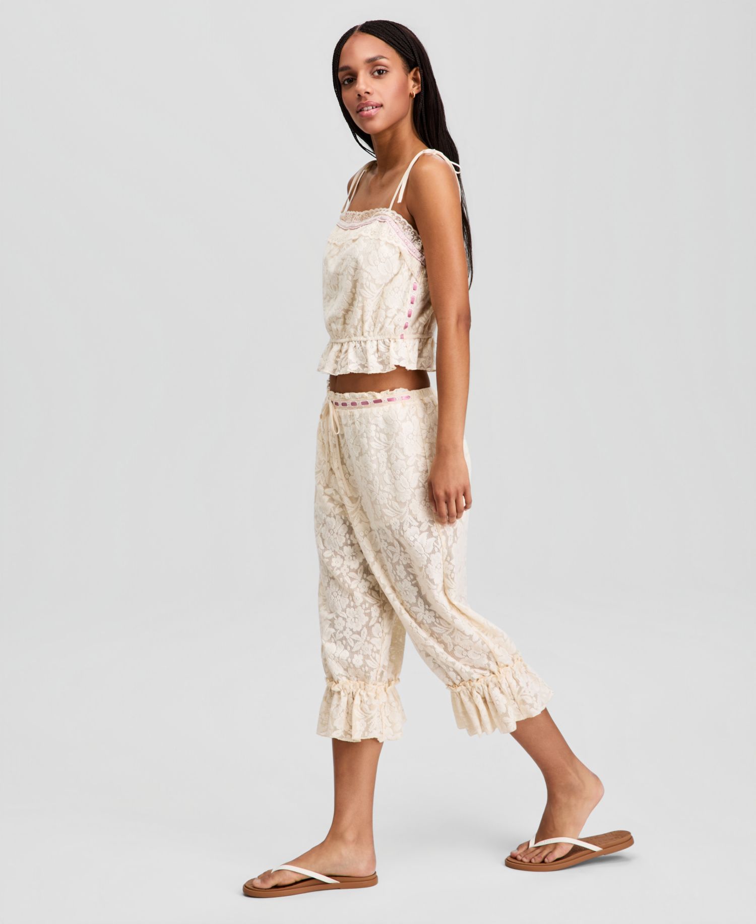 Women's Ribbon-Trim Lace Capri Pants