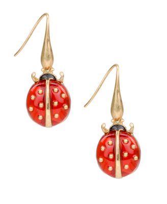 Gold-Tone Ladybug Wire Drop Earrings